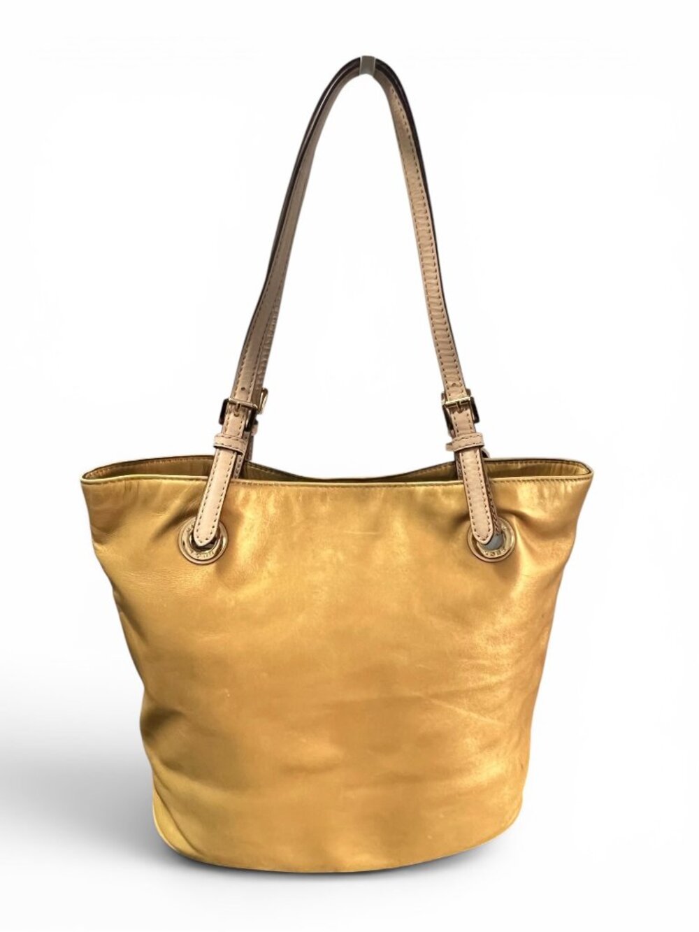 Michael Kors Metallic Gold Tote Shoulder Bag With Adjustable Straps & MK Charm - Picture 5 of 8